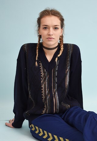 90'S RETRO NAVY BLUE OVERSIZED DADS KNIT JUMPER