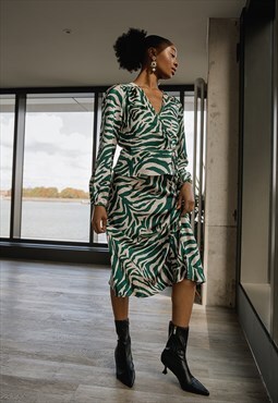 Green Zebra Print Satin Slip Skirt