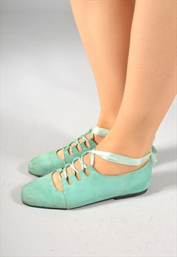 Vintage teal green ballerina shoes (uk 4) BR2812