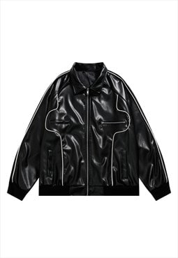 Faux leather racing jacket utility varsity grunge bomber