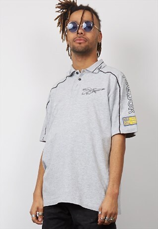 VINTAGE 90'S REEBOK LOGO GREY POLO T-SHIRT