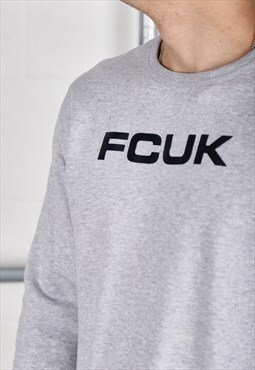Vintage FCUK Sweatshirt in Grey Pullover Jumper Medium