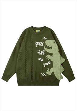 Skater sweater dragon patch jumper knitted preppy jumper 