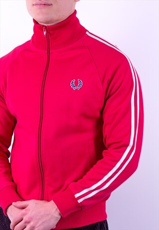 VINTAGE FRED PERRY STRIPED JACKET IN RED SMALL