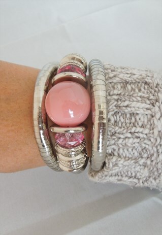 SILVER AND PINK TWISTY BANGLE