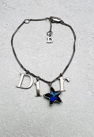 Christian Dior Bracelet Silver Logo Monogram Star Blue 