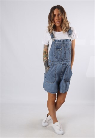 DENIM DUNGAREE SHORTS NO BOUNDARIES VINTAGE UK 14 (62D)