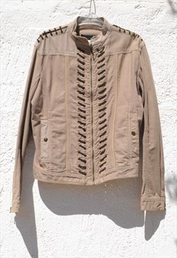 Vintage Roberto Cavalli taupe cotton canvas boho chic jacket