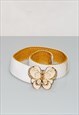 Y2K VINTAGE ICONIC BUTTERFLY BUCKLE STRETCHY BELT IN WHITE