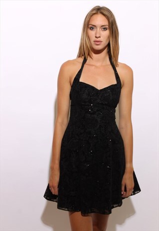 VINTAGE 1990'S 90'S BURNOUT GLITTER VELVET SKATER DRESS XS-S