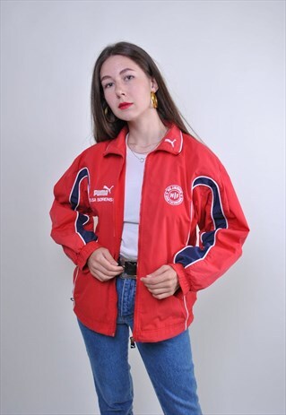 PUMA RED WINDBREAKER, 90S TRACK JACKET, SPORT OUTFIT, SIZE L
