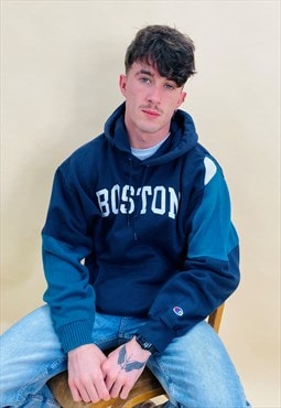 Vintage size L Champion Boston Rework Embroidered Hoodie 