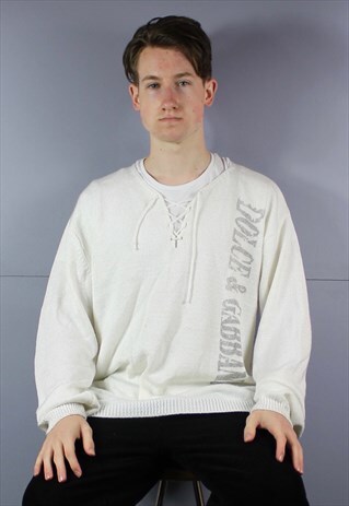VINTAGE DOLCE & GABBANA KNIT SWEATSHIRT IN WHITE WITH PRINTE