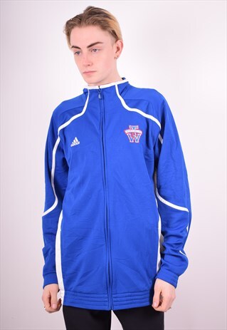 ADIDAS MENS VINTAGE TRACKSUIT TOP JACKET LARGE BLUE 90S