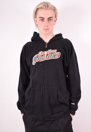 REEBOK MENS VINTAGE HOODIE JACKET XL BLACK 90S