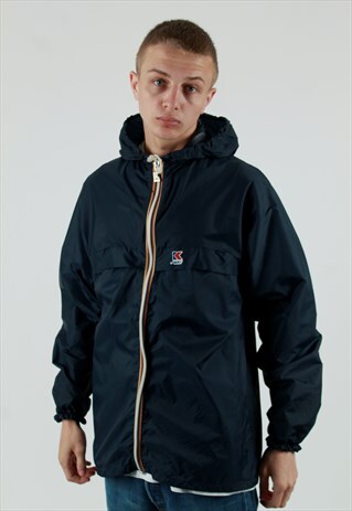 VINTAGE 90S KWAY BLUE PAC-A-MAC KAGOULE FESTIVAL WINDBREAKER
