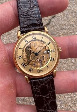 Vintage Everite Gold Skeleton Watch Manual Wind 35mm
