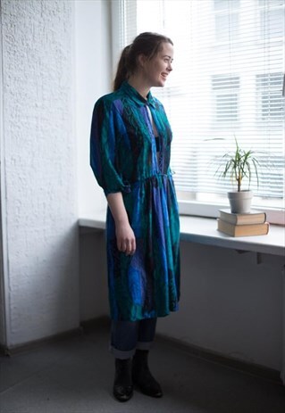 VINTAGE 80'S MIDI MULTICOLOR ABSTRACT PRINT DRESS