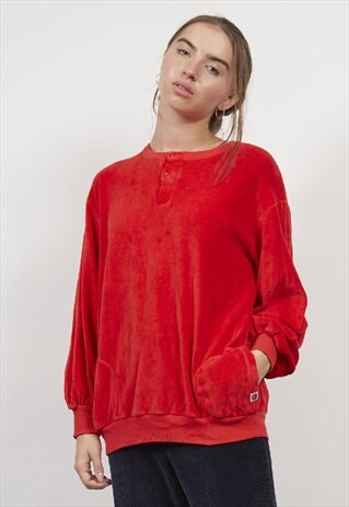 VINTAGE 70'S VELOUR RED SWEATSHIRT