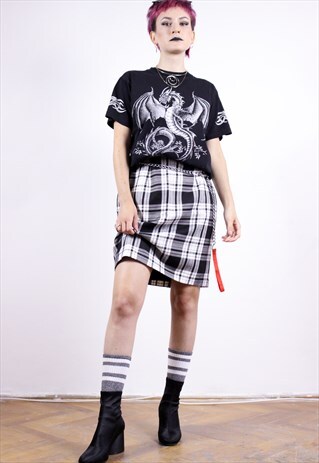 BLACK WHITE CHECKED HIGH WAIST MINI SKIRT
