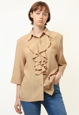 Seta Beige Buttons Up Blouse Shirt Oversized Summer 4202