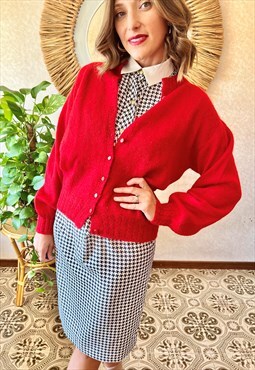 1960's vintage red knit wool cardigan