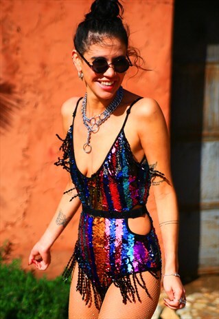 BANG BANG MULTICOLOUR SEQUIN TASSEL BODYSUIT