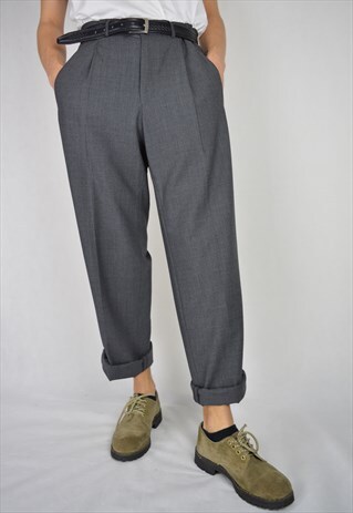 VINTAGE GREY CLASSIC REGULAR WOOL TROUSERS