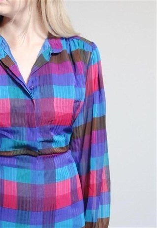 VINTAGE 1980'S FINK MODELL COLOURFUL CHECKED MIDI DRESS