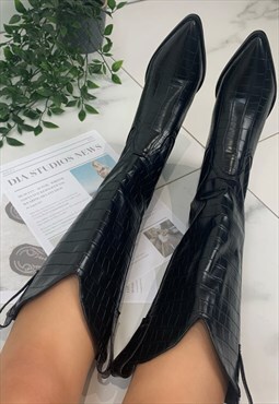 Cowboy Boots Black Below Knee Western Cowgirl boots