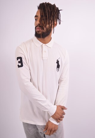 VINTAGE POLO RALPH LAUREN POLO SHIRT LONG SLEEVE WHITE