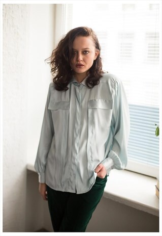 VINTAGE 90'S PASTEL MINT GREEN BUTTON UP SHIRT