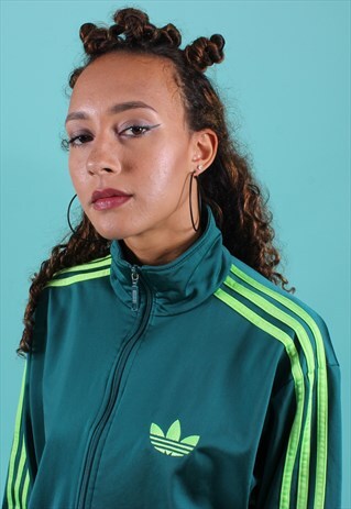 ADIDAS GREEN THREE STRIPE ZIP-UP TRACK JACKET