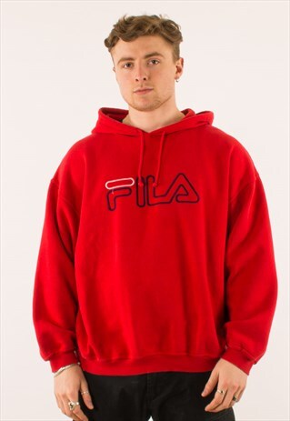 VINTAGE 90S RED FILA HOODIE PULLOVER XXL