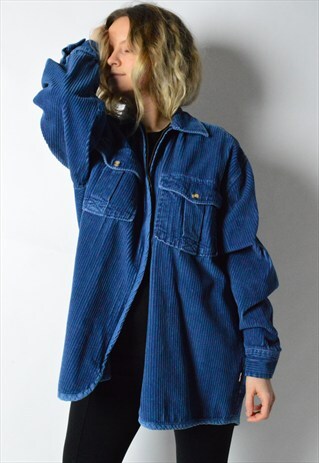 VINTAGE 90S BLUE THICK CORDUROY SHIRT WITH ZIPPER