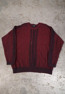 Vintage Abstract Knitted Jumper Red Patterned Grandad 