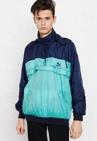 VINTAGE BLUE PUMA 1/4 ZIP PULLOVER RAIN JACKET