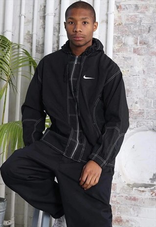 VINTAGE NIKE BIG LOGO HOODED JACKET BLACK