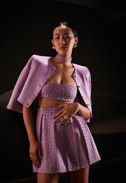 Weaved Box Pleat Co-Ord Set In Pastel Violet