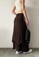  VINTAGE Y2K 00S KNITTED MAXI SKIRT IN BROWN 
