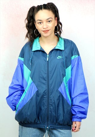 1990S VINTAGE GREEN AND BLUE BRANDED SHELL JACKET