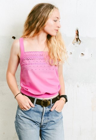 VINTAGE 90S PINK COTTON LACE TOP