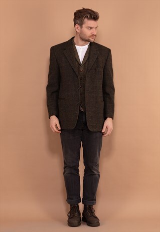 Vintage 90's Men Checkered Sport Coat in Brown