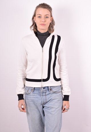 FILA WOMENS VINTAGE TRACKSUIT TOP JACKET MEDIUM WHITE 90'S
