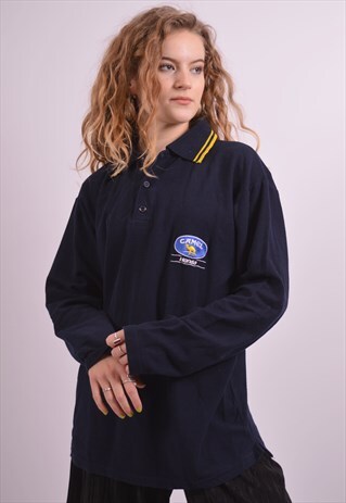 VINTAGE CAMEL POLO SHIRT LONG SLEEVE NAVY BLUE