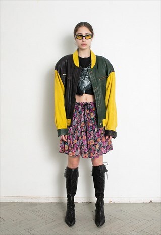 VINTAGE 90S LEATHER OVERSIZED BOMBER JACKET
