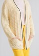 VINTAGE BOXY FIT ZIP UP CABLE KNIT YELLOW WOOL CARDIGAN M