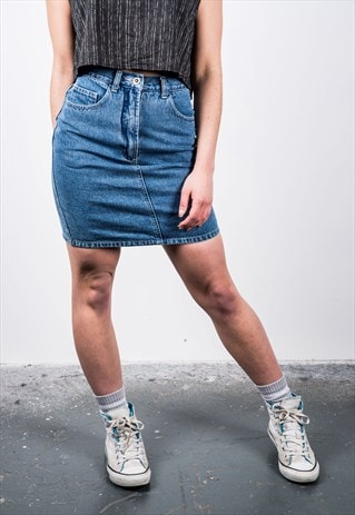 VINTAGE 1990S BLUE DENIM MINI SKIRT