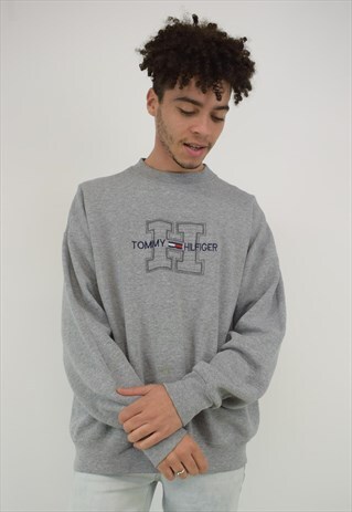 VINTAGE 90'S TOMMY HILFIGER GREY SWEATSHIRT