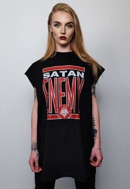 Satan sleeveless t-shirt enemy slogan tank Satanist vest